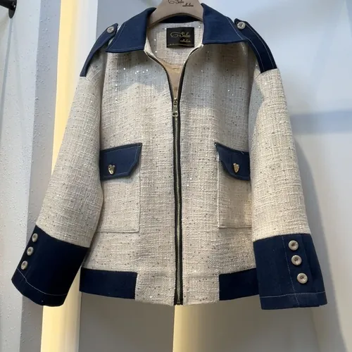 کت نپال جین مدل کاپریس کد ۸۴۸ رنگ کرم روشن و سرمهای